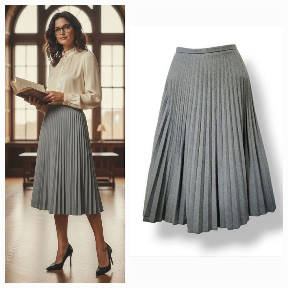 NEW Vintage 90s Evan Picone Accordion Pleat A-line Knee Length Skirt in Gray